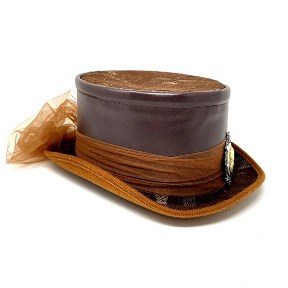 Steampunk Top Hat Metallic Scientist Time Traveler Halloween Costume Cosplay Hat - Picture 4 of 6